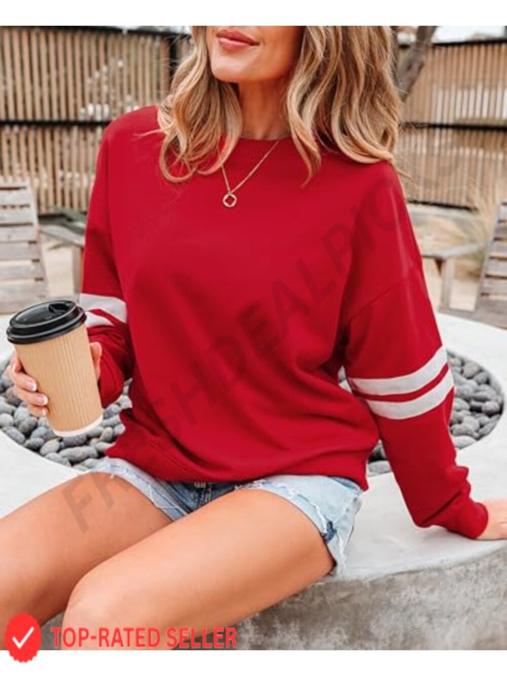 Oversized Varsity Striped Sweatshirt Crewneck Pullover Drop Shoulder - Picture 2 of 6
